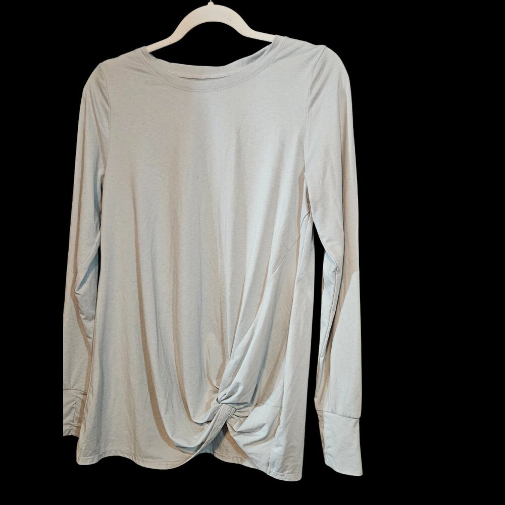 Jones New York Light Gray Long Sleeve Knot Front Top Size Medium